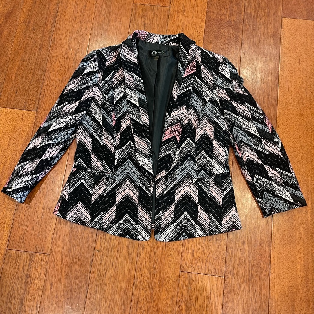 Kasper Black and Pink Chevron Blazer